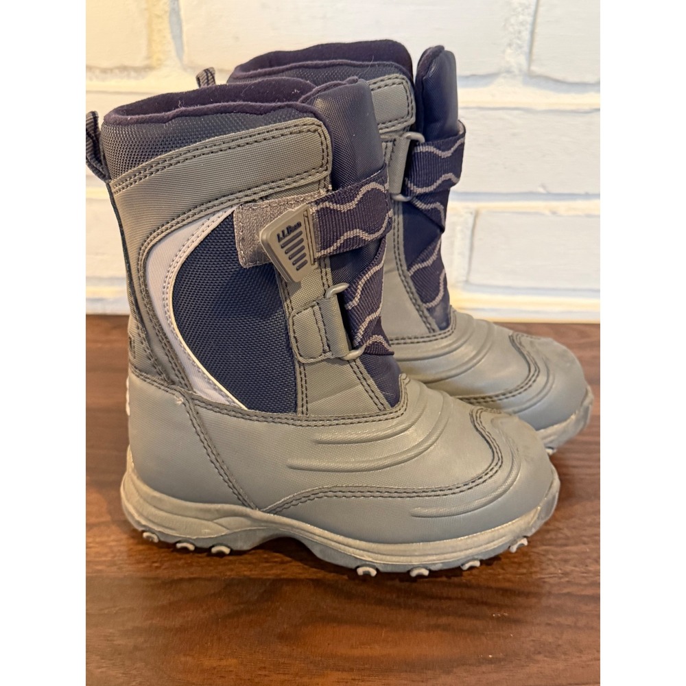 LL Bean Wildcat Kids‎ 10 Gray Blue Hook Loop Strap Insulated Winter Snow Boots